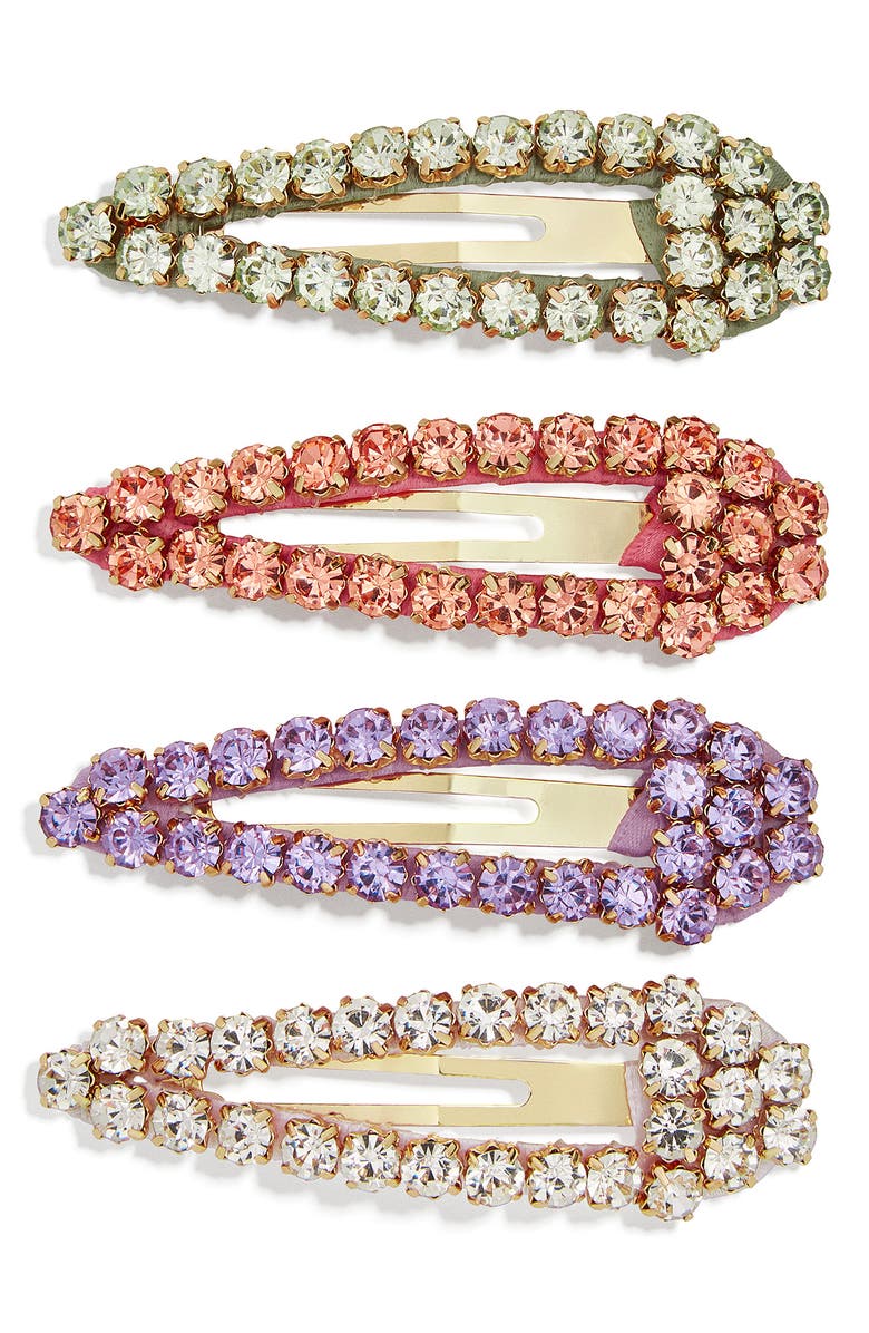 BaubleBar 4-Pack Crystal Barrettes, Main, color, 