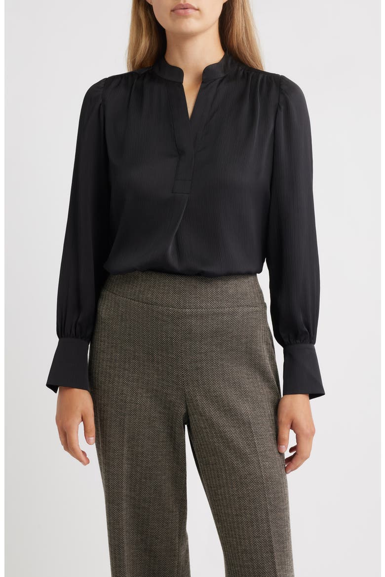 Textured Crepe Long Sleeve Top, Main, color, ANNE BLACK
