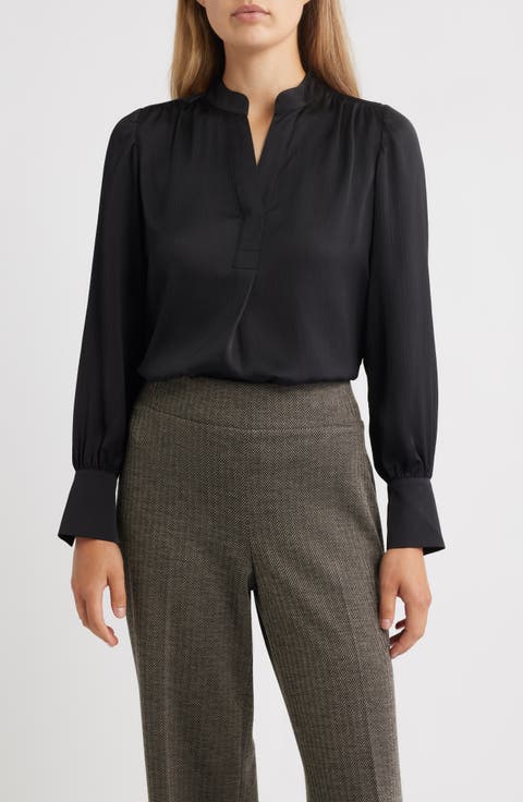 Textured Crepe Long Sleeve Top (Regular & Petite)