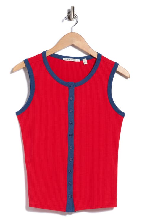 Contrast Trim Ribbed Button Front Vest