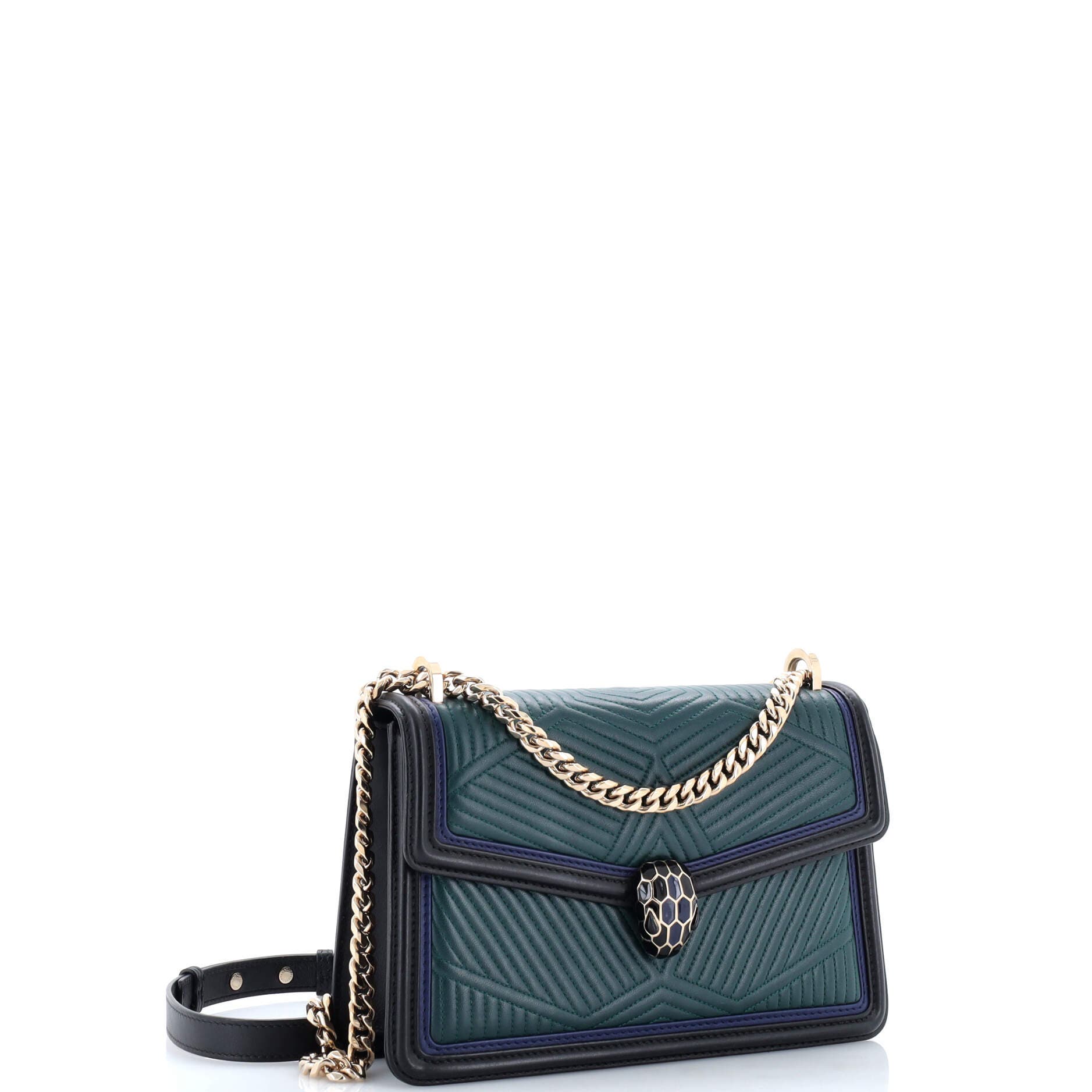 Serpenti Forever Shoulder Bag Quilted Leather Small, Alternate, color, Green