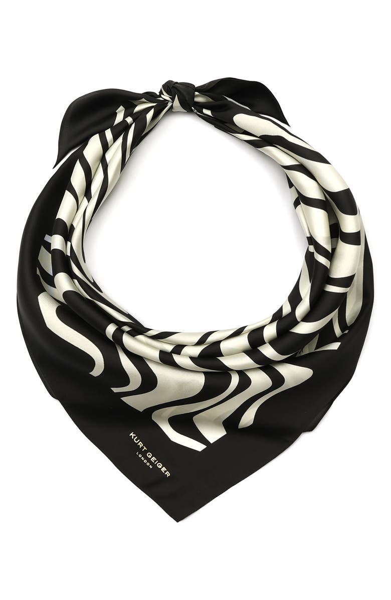 Kurt Geiger London Monochrome Wave Square Scarf, Main, color, Black