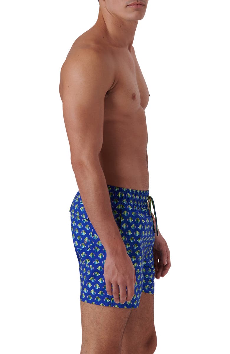 Bugatchi Archer Fish Print Swim Trunks, Alternate, color, Royal