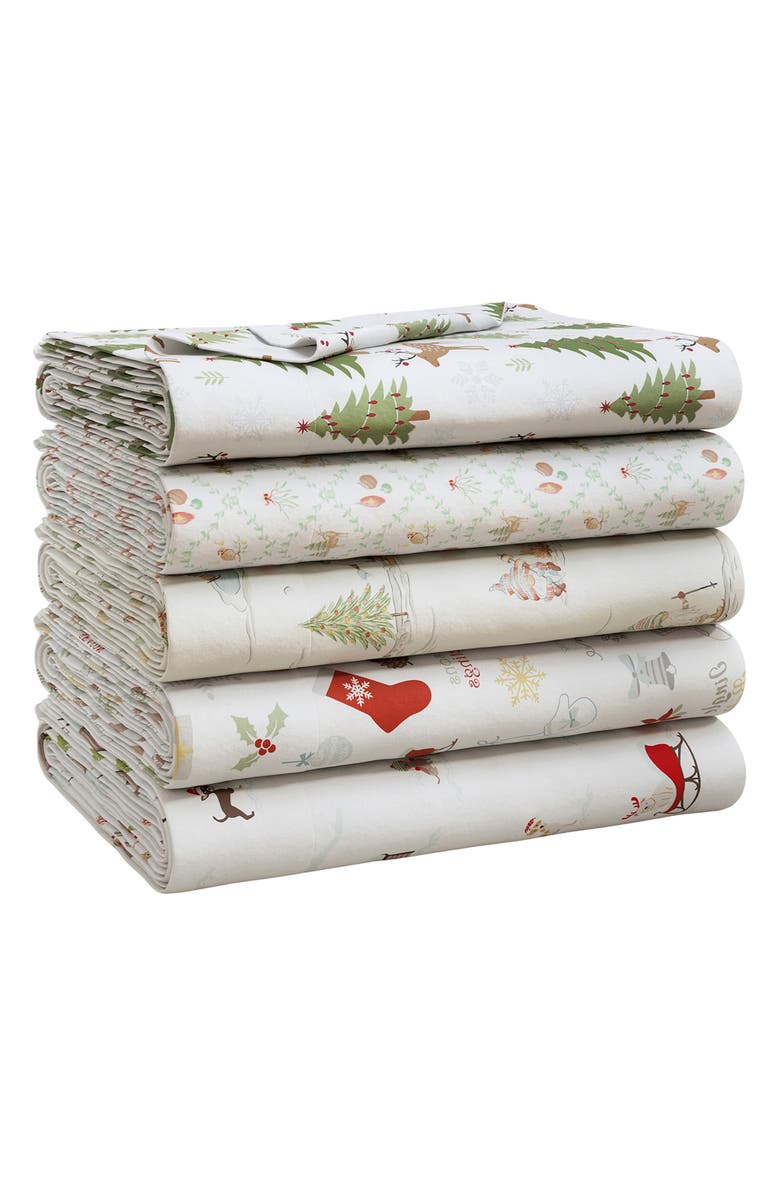 Woven & Weft Turkish Cotton Flannel Holiday Sheet Set, Alternate, color, Yuletide Gnomes
