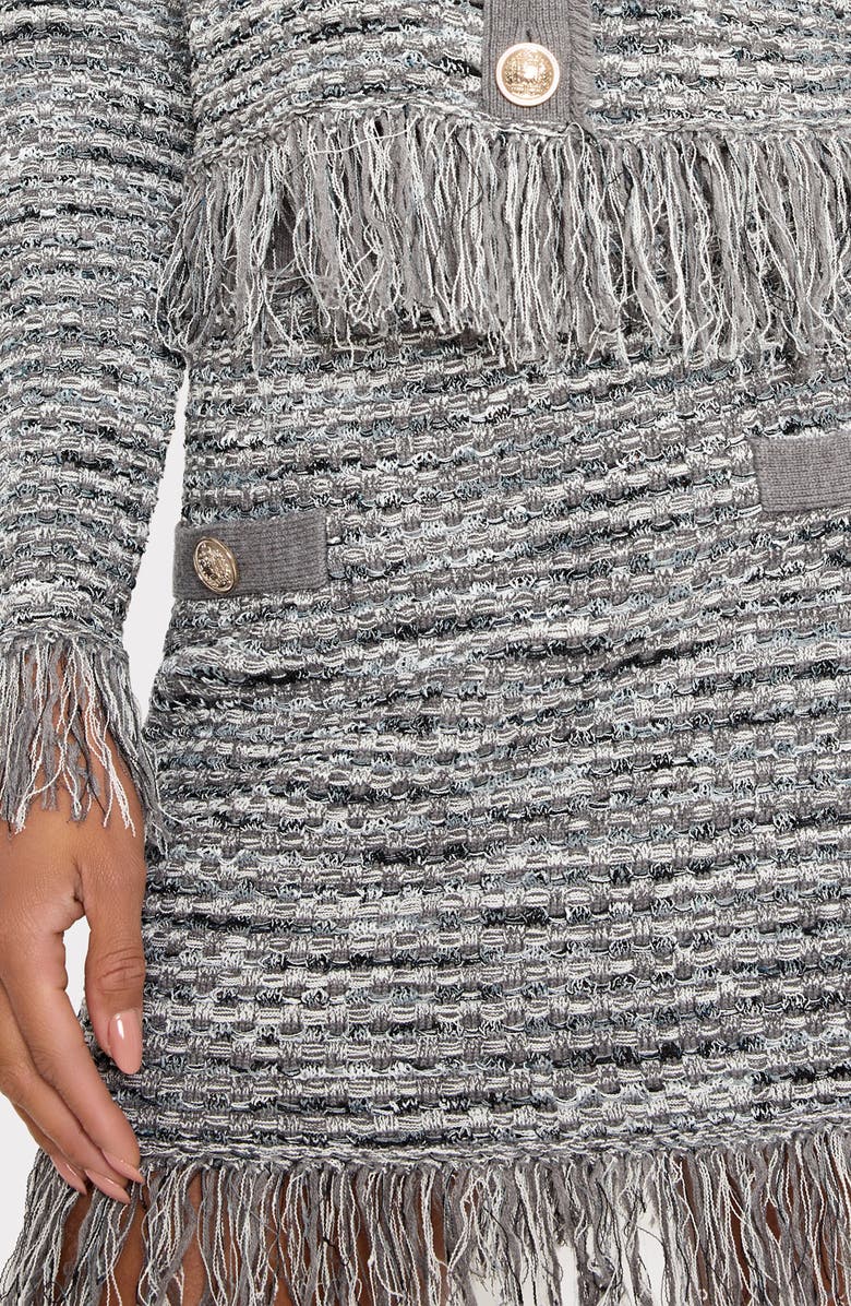Milly Kali Fringe Tweed Sweater Skirt, Alternate, color, Grey Multi