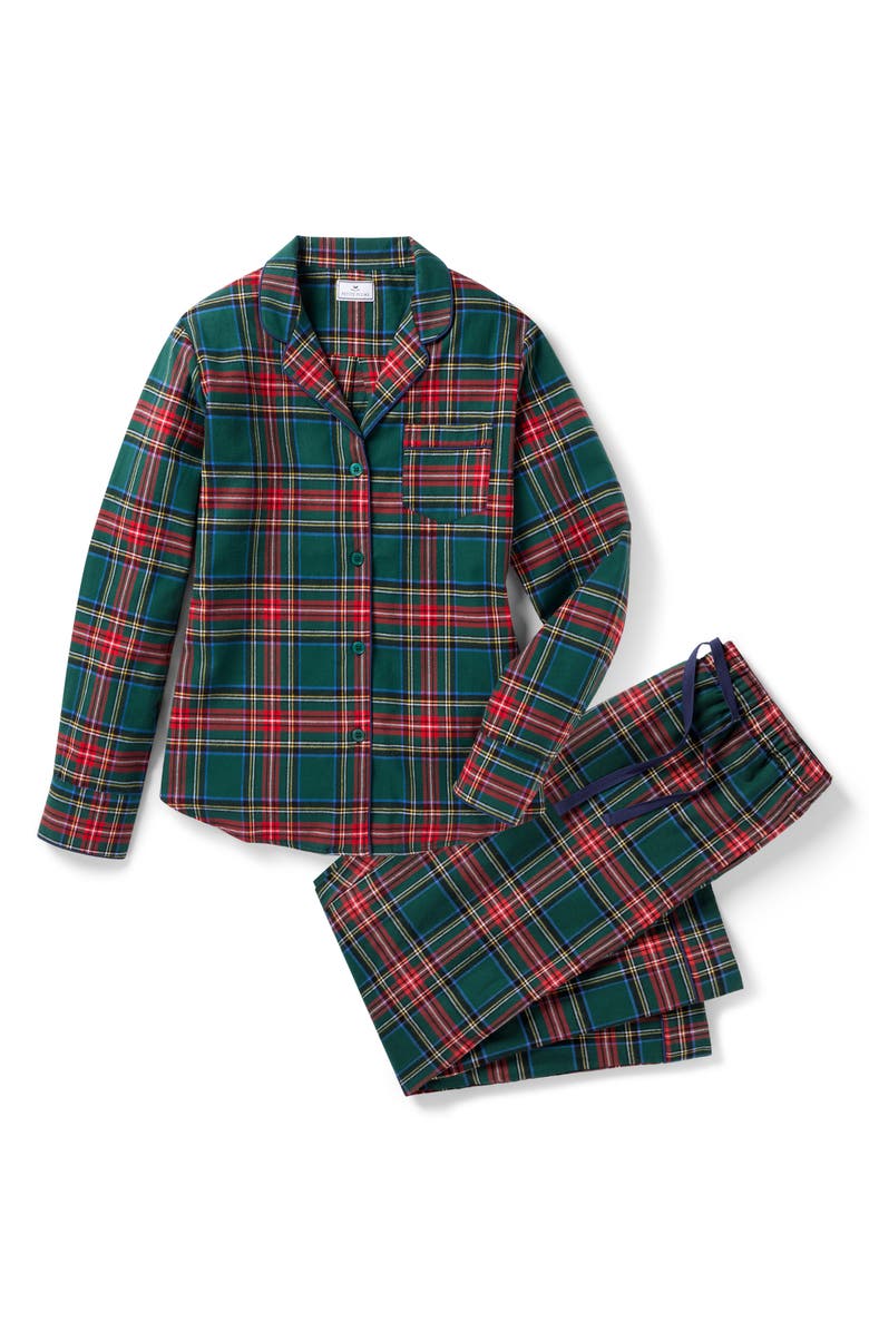 Petite Plume Kensington Tartan Cotton Twill Pajamas, Alternate, color, Green