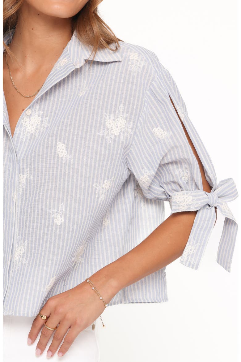 Floriana Embroidered Tie Sleeve Shirt, Alternate, color, BLUE STRIPE