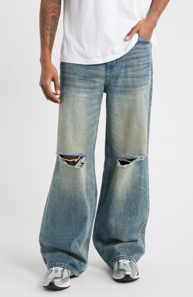 RtA Franco Ripped Wide Leg Jeans, Main, color, Muddy Sky