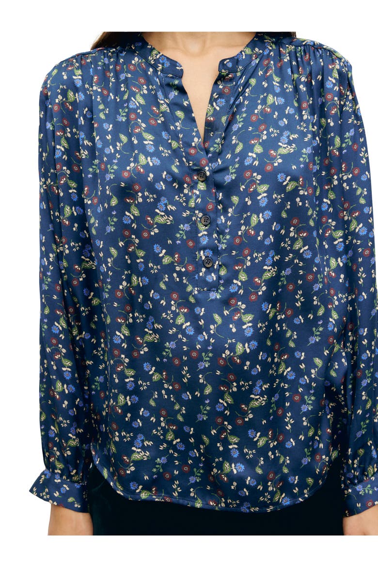 Lolita Printed Satin Blouse, Alternate, color, Navy Blue