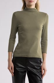 Nordstrom Three-Quarter Sleeve Stretch Pima Cotton Mock Neck T-Shirt
