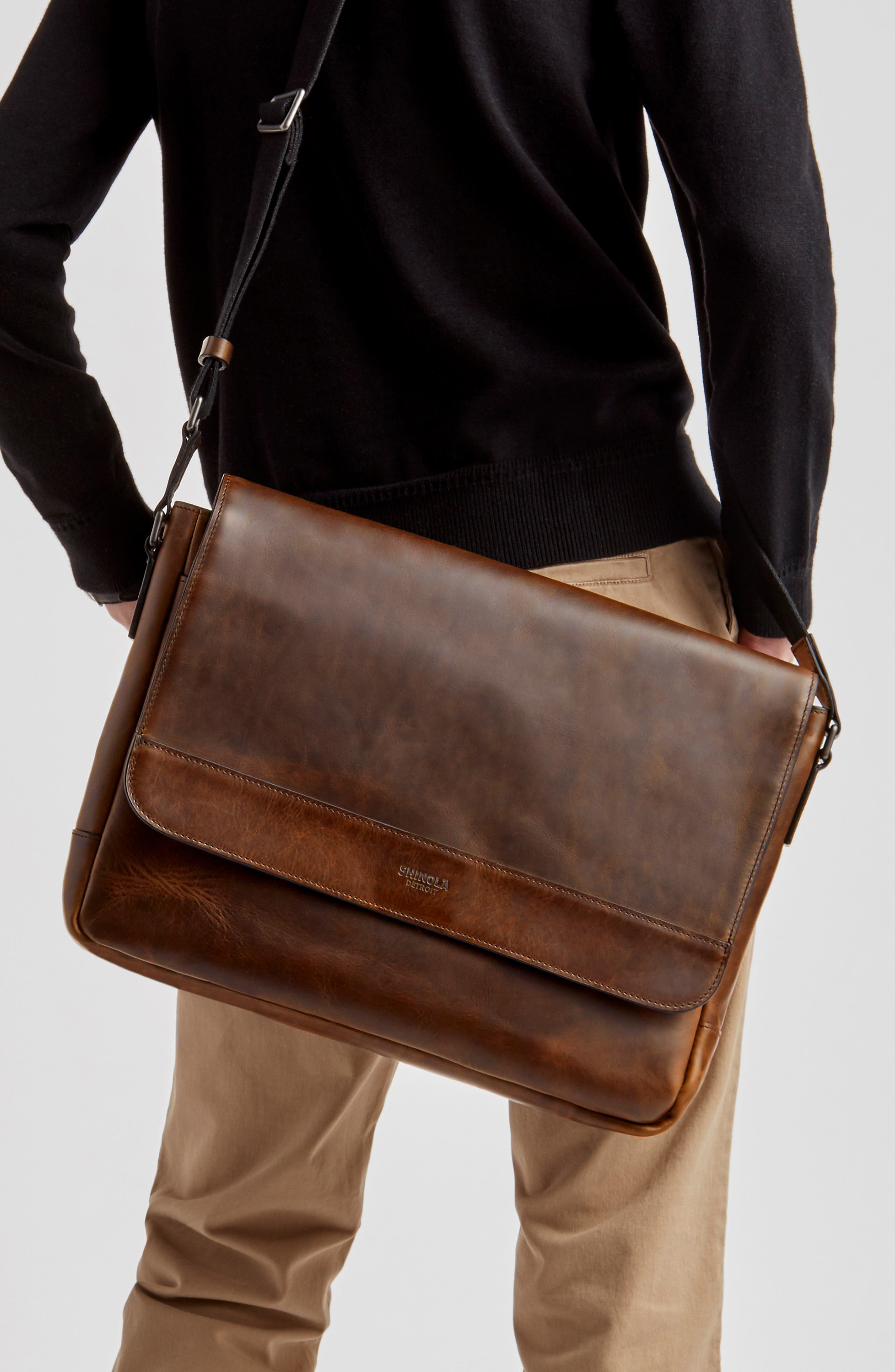 Shinola Navigator Leather Messenger Bag, Alternate, color, 