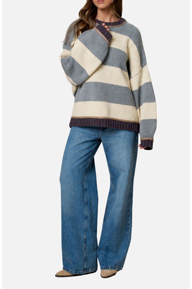 Stripe Oversize Cotton Blend Sweater, Alternate, color, GREY