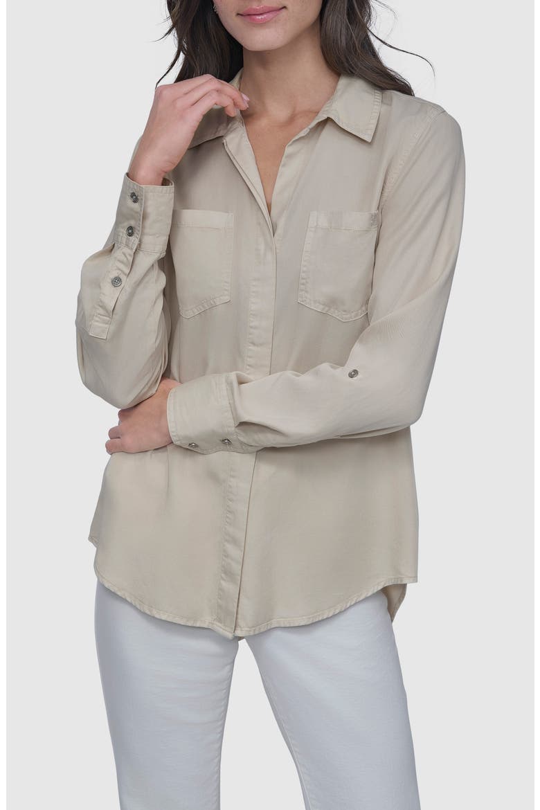 Tencel® Lyocell Chambray Button-Up Shirt, Alternate, color, LIGHT CITY KHAKI
