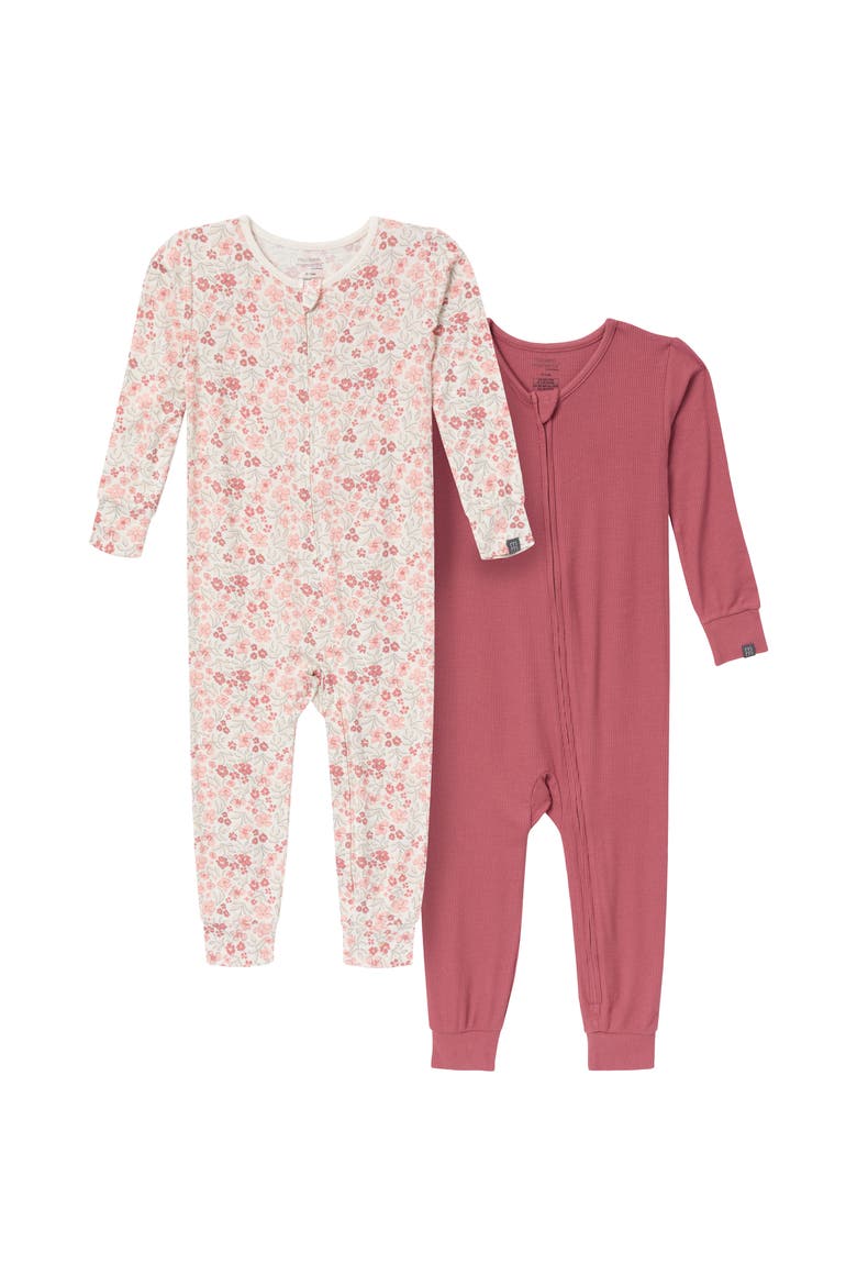 2-Pack Baby & Toddler Girls Dark Teal Rose Tight Fitting Footless Pajamas, Main, color, Ivory Floral