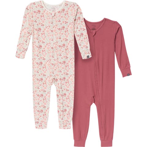 2-Pack Baby & Toddler Girls Dark Teal Rose Tight Fitting Footless Pajamas