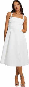 QUIZ Scuba Foam Midi Skater Dress with Diamante Bows