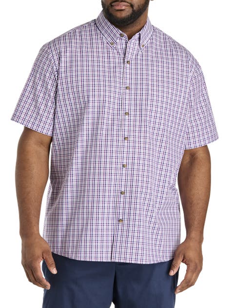 Big & Tall Easy-Care Tonal Check Patterned Sport Shirt