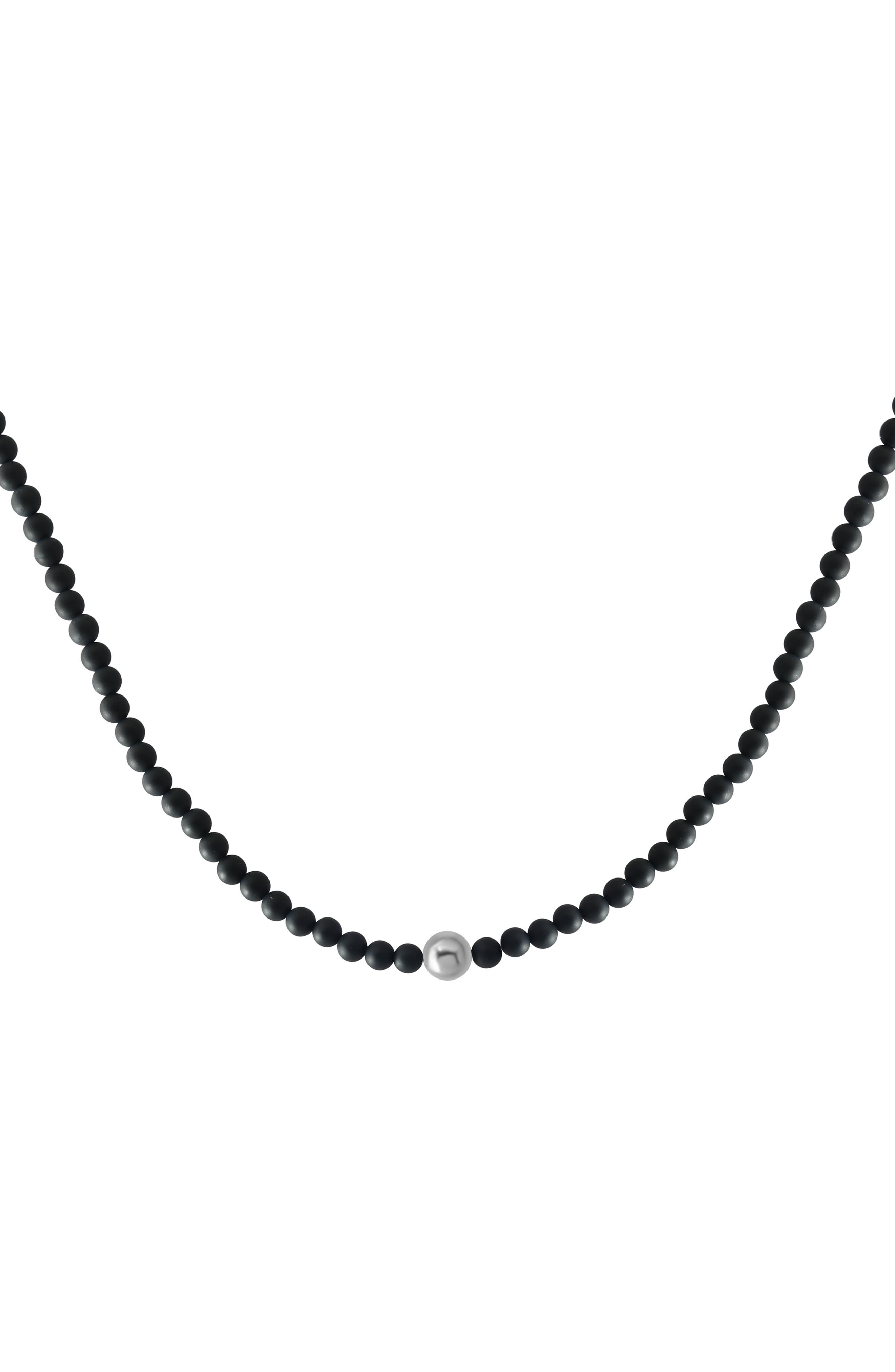 Sterling Silver Black Tahitian Pearl & Onyx Bead Necklace