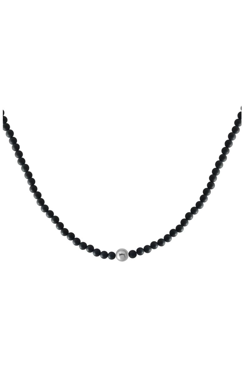 Sterling Silver Black Tahitian Pearl & Onyx Bead Necklace, Main, color, BLACK