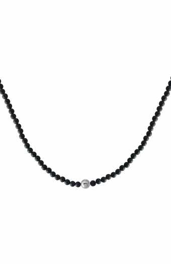 Sterling Silver Black Tahitian Pearl & Onyx Bead Necklace