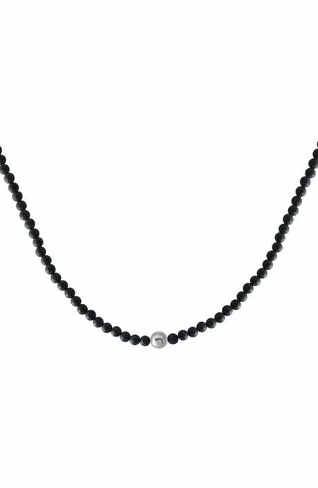 Sterling Silver Black Tahitian Pearl & Onyx Bead Necklace