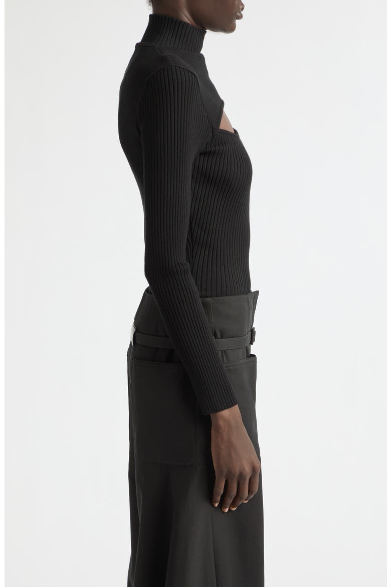 Slash Mock Neck Rib Sweater, Alternate, color, BLACK