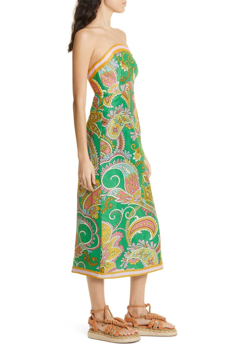 ALEMAIS Marion Print Strapless Linen Blend Dress, Alternate, color, 
