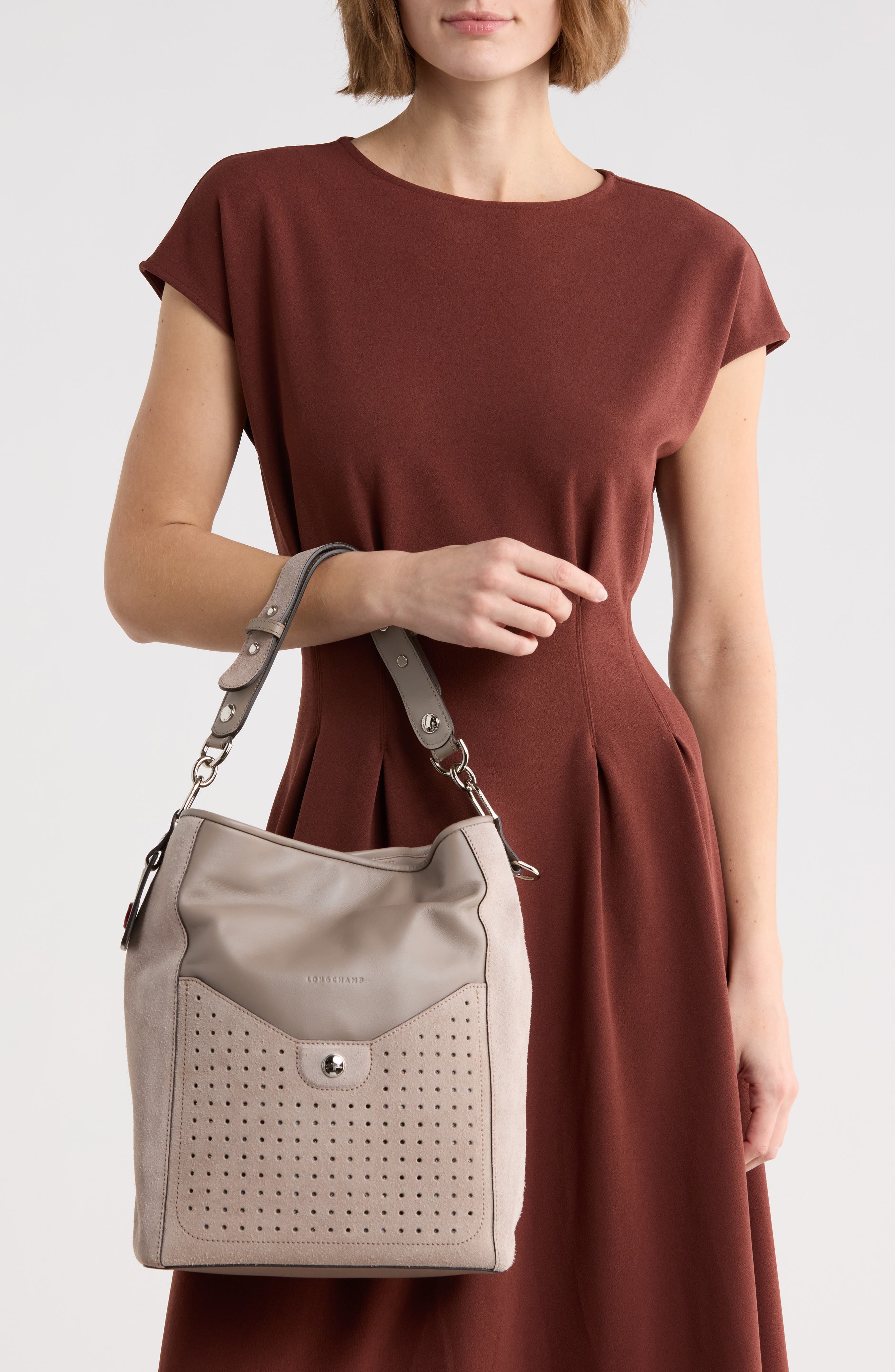 Longchamp Mademoiselle Perforated Hobo Bag, Alternate, color, Sand