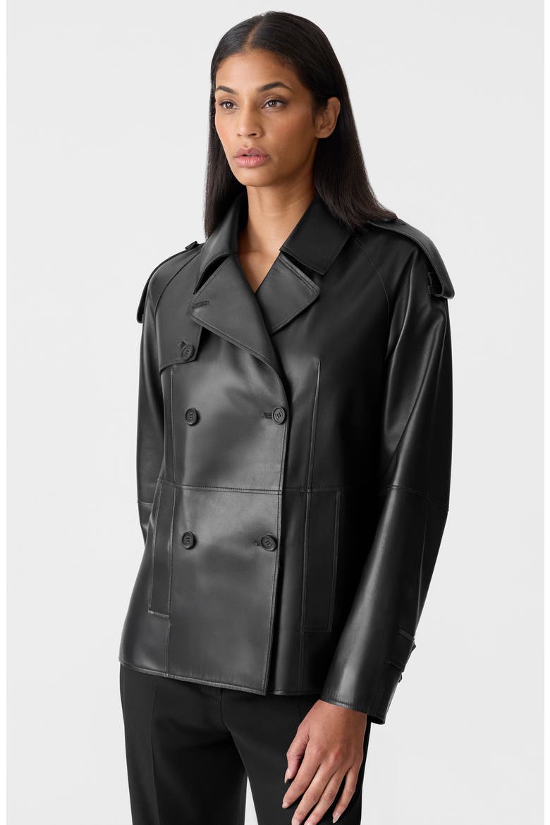 Dolores Double Breasted Leather Jacket, Alternate, color, BLACK