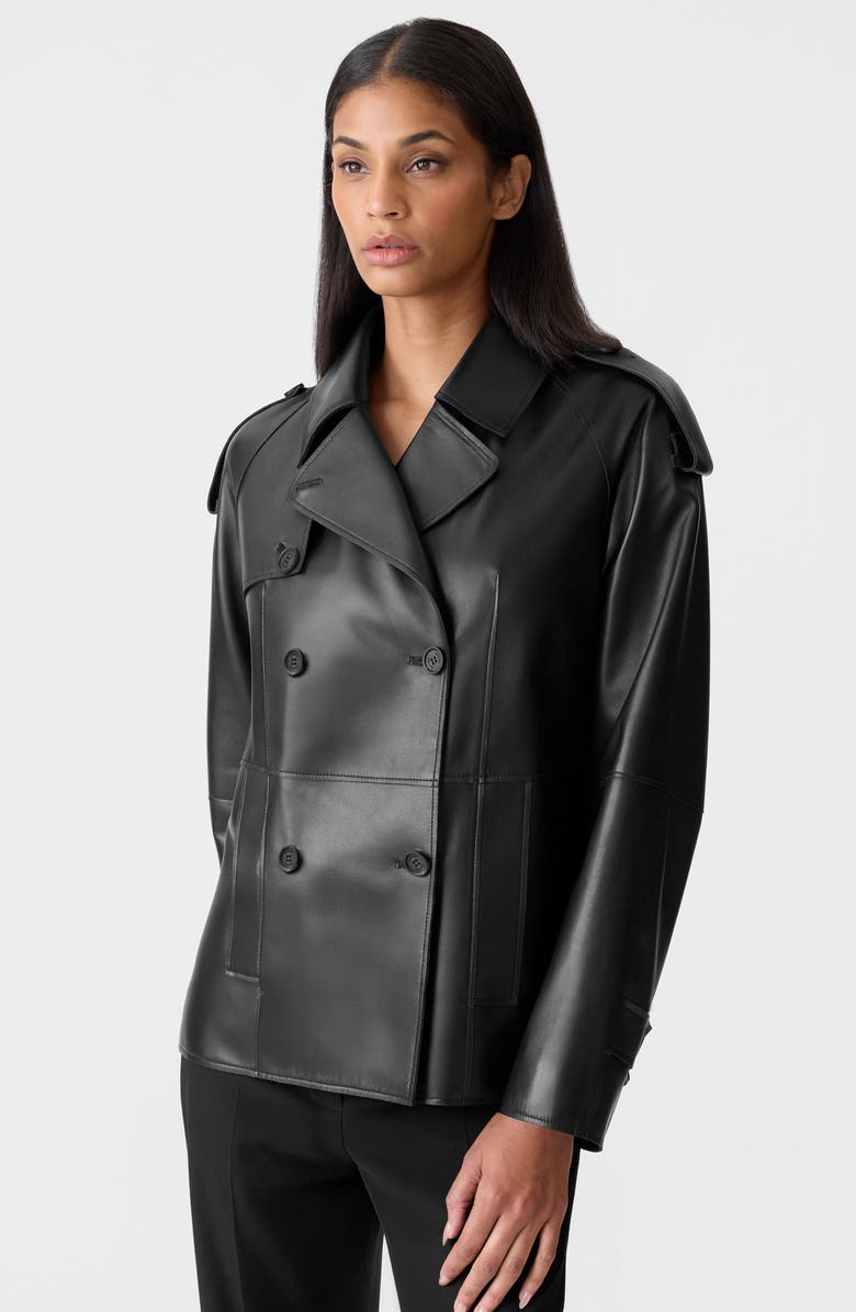 Mackage Dolores Double Breasted Leather Jacket, Alternate, color, Black