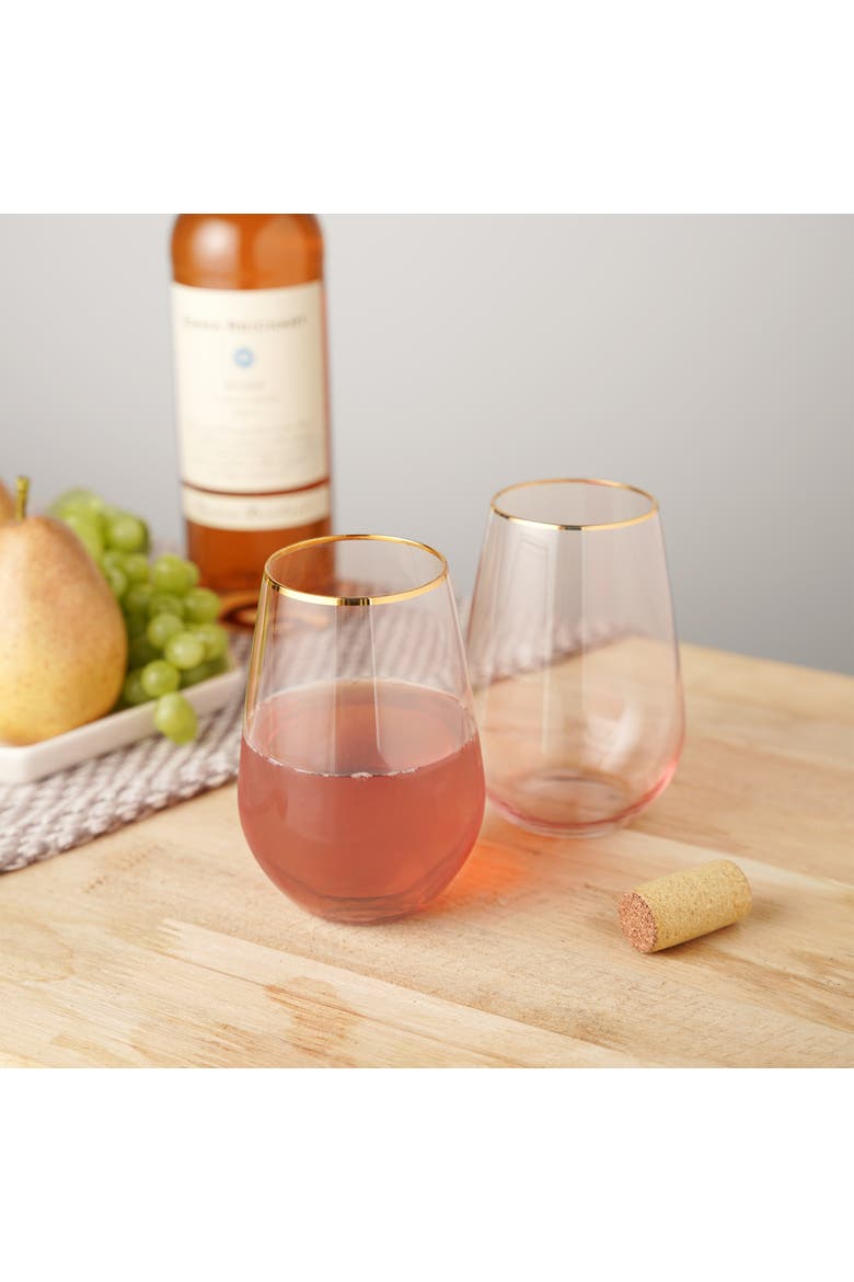 Rose Crystal Stemless Wine Glasses Set of 2, Alternate, color, ROSE