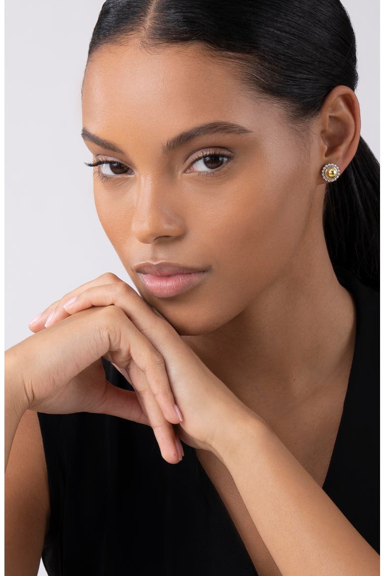 High Bar Caviar Round Stud Earrings, Alternate, color, TWO-TONE