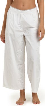 La Blanca Bayside Embroidered Wide Leg Stretch Cotton Ankle Cover-Up Pants