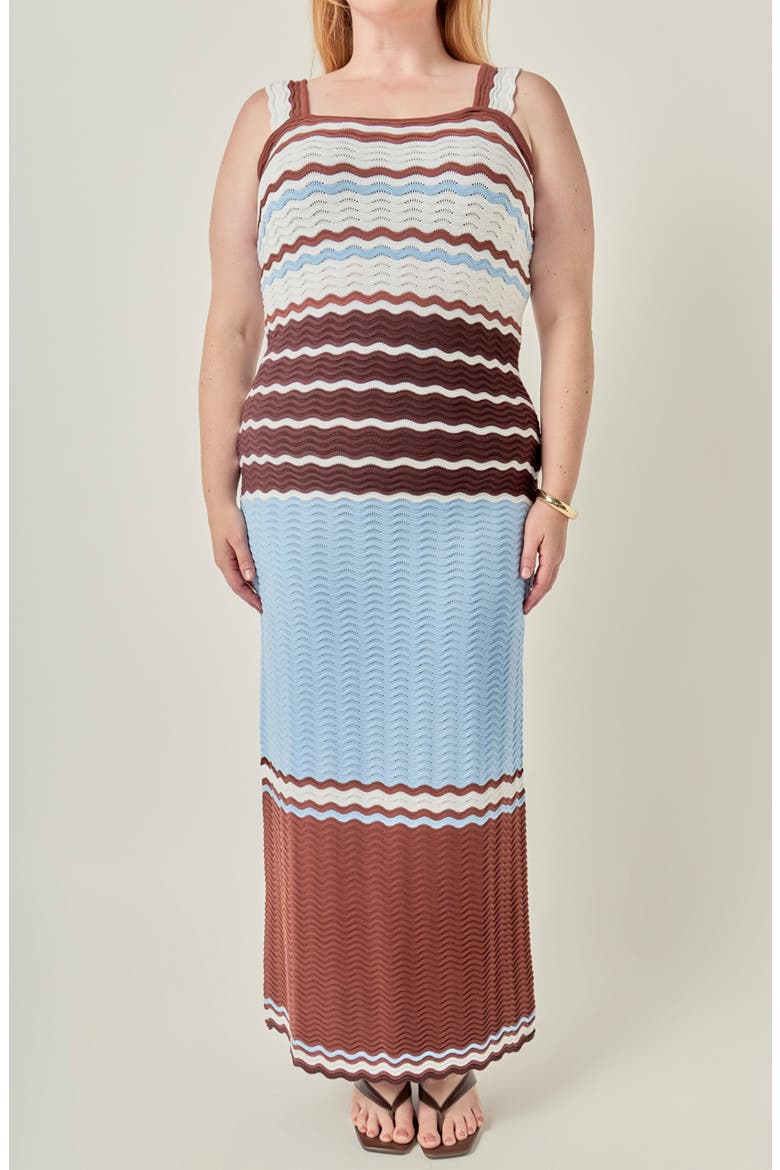 Wavy Crochet Midi Dress, Main, color, BROWN MULTI