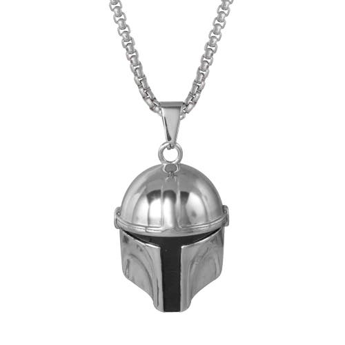 Star Wars Boba Fett Helmet Pendant Necklace, 22" Box Chain in Silver 