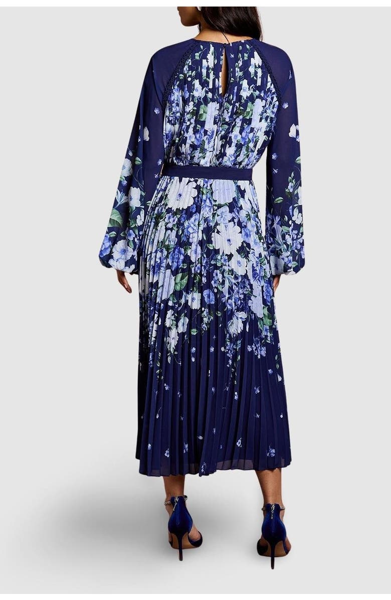 Coast Floral Pleated Georgette Midi Dress, Alternate, color, Navy
