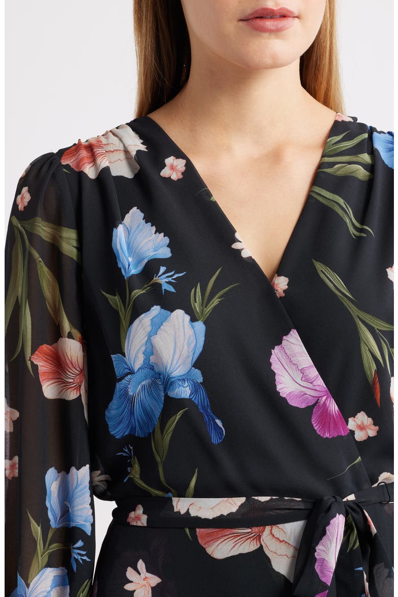 Floral Faux Wrap High-Low Dress, Alternate, color, NAVY/ PINK