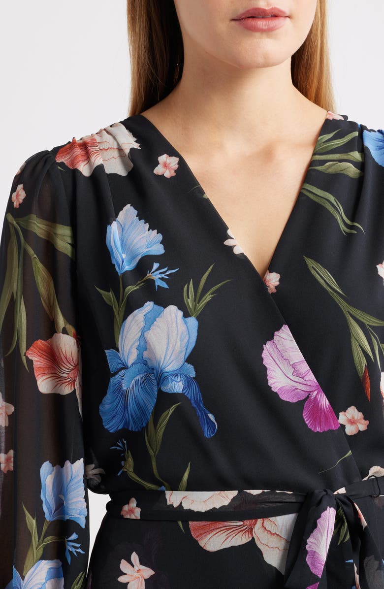 Sam Edelman Floral Faux Wrap High-Low Dress, Alternate, color, Navy/ Pink