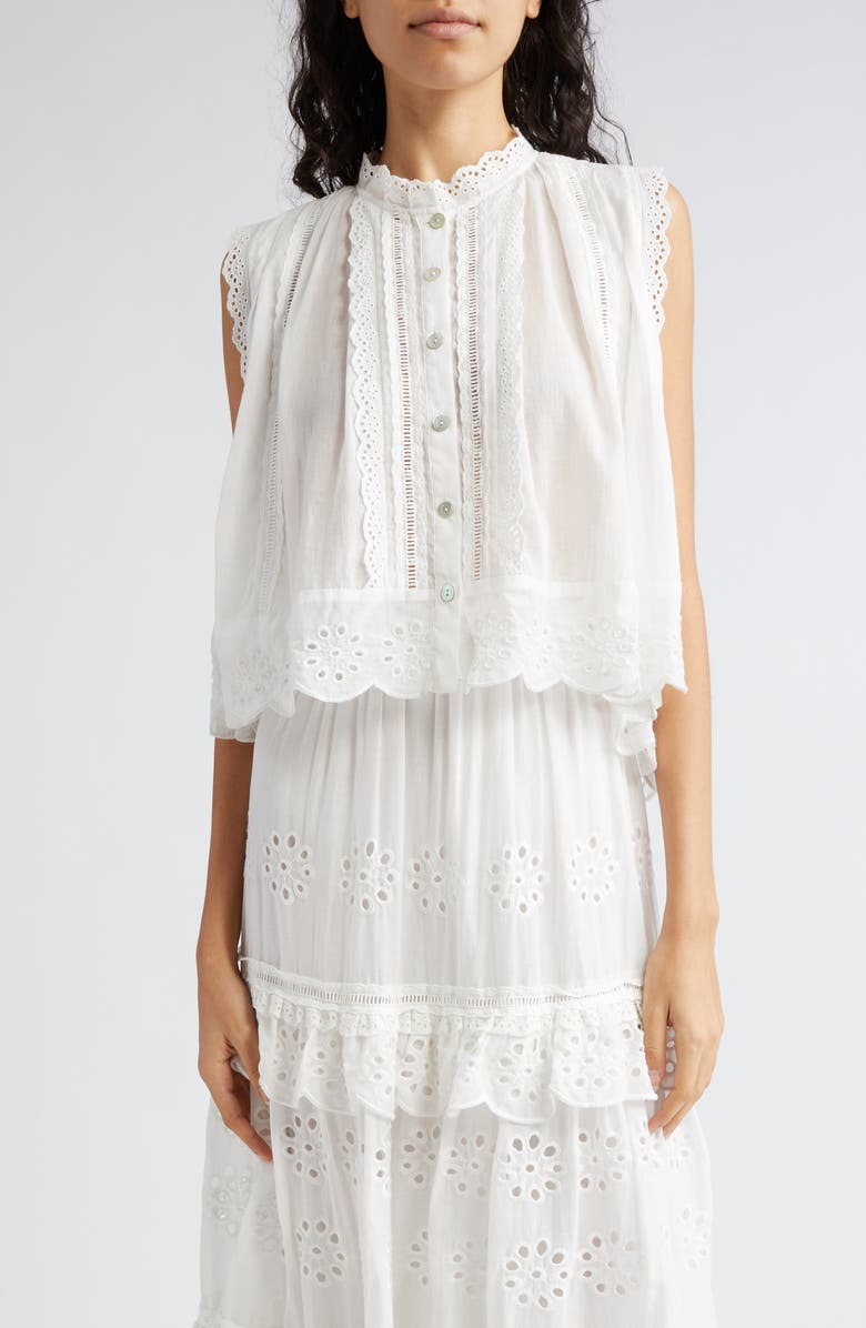 FARM Rio Eyelet Accent Sleeveless High-Low Cotton Top, Main, color, 