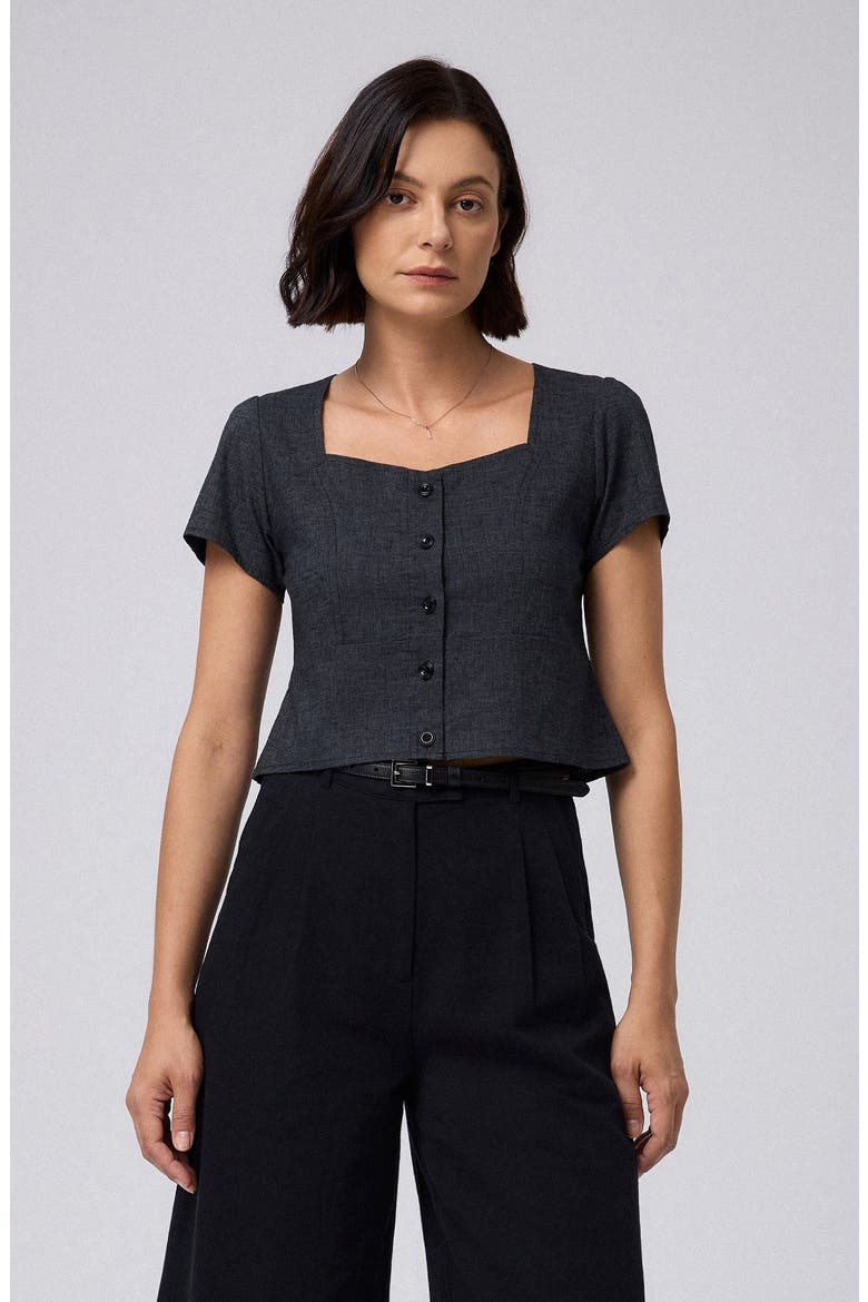 Hemp Blend Button Front Top, Alternate, color, washed black