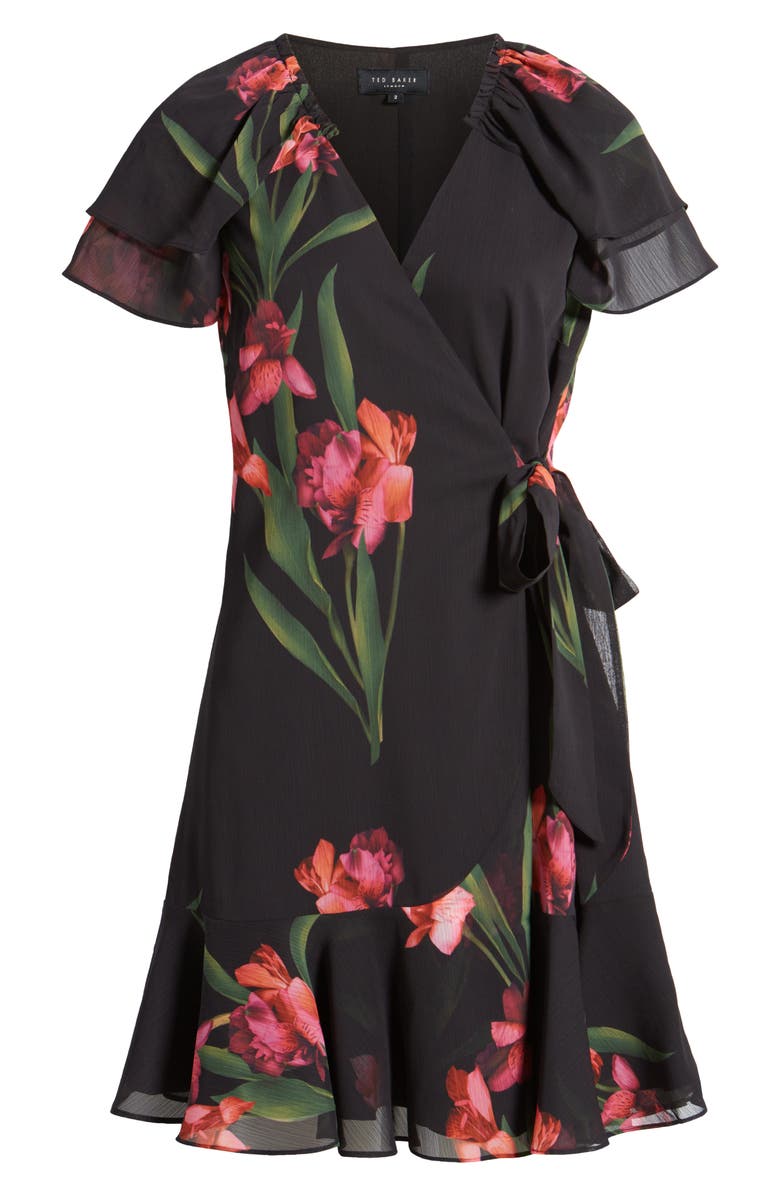 Ted Baker London Fasnia Floral Wrap Minidress, Alternate, color, Black