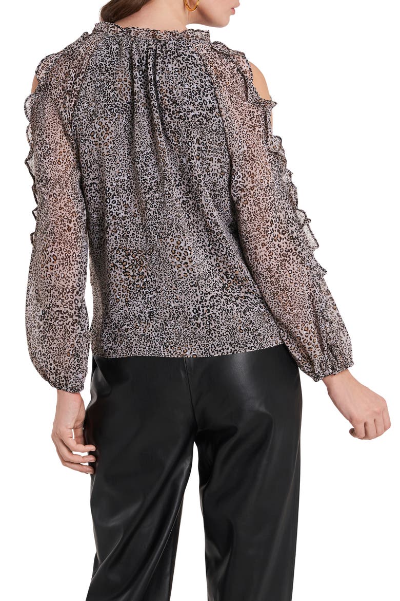Ruffle Cold Shoulder Top, Alternate, color, LT LEOPARD MUSE
