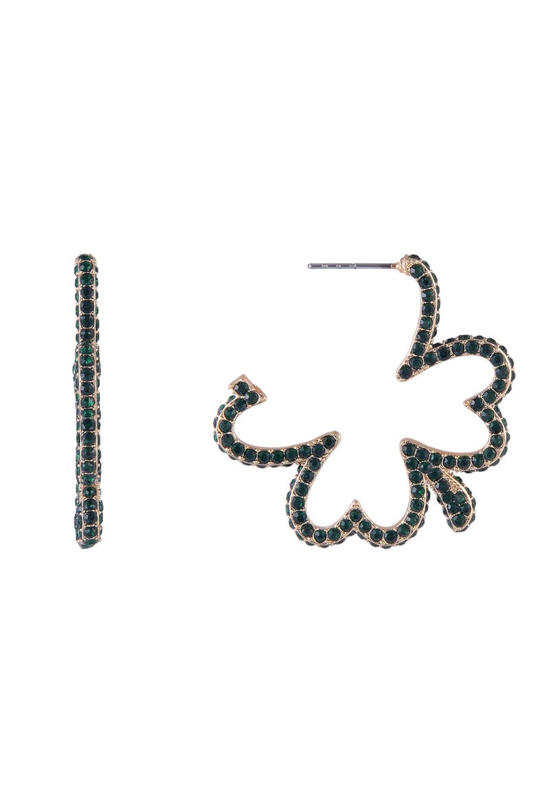 Green Stone Shamrock Hoop Earrings, Alternate, color, Green