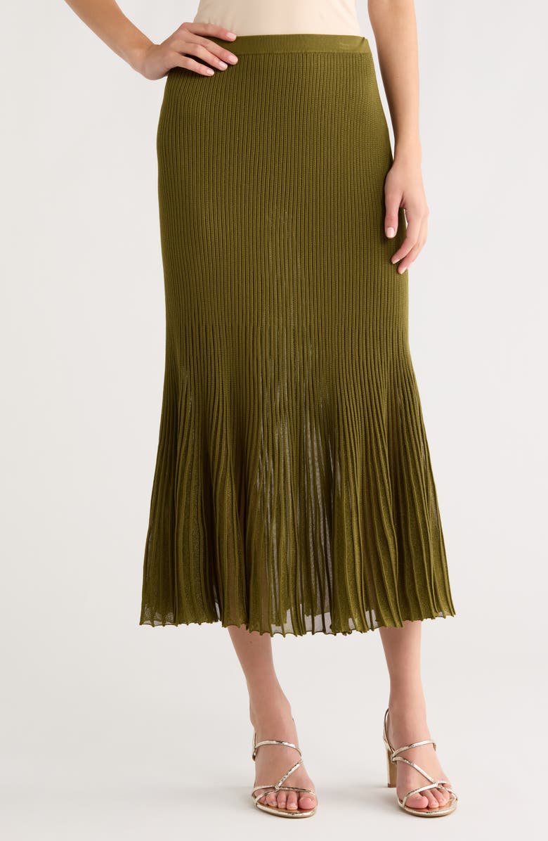 Ulla Johnson Vera Metallic Pleated Midi Skirt, Main, color, Olive