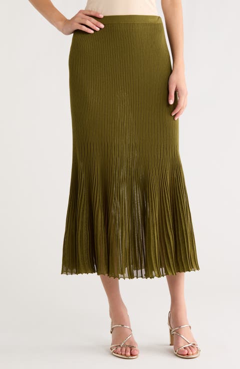 Vera Metallic Pleated Midi Skirt