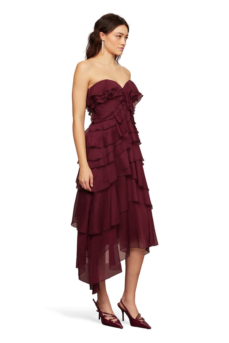 Emaline Chiffon Cascade Dress, Alternate, color, Pinot Noir