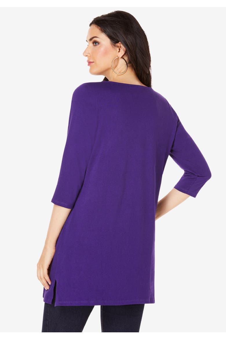 Plus Size Cotton Ultimate Boatneck Tunic With Side Slits, Alternate, color, BLACK PAINTED DOT