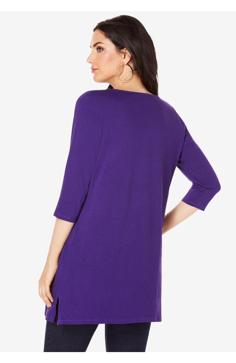 Roaman's Plus Size Cotton Ultimate Boatneck Tunic with Side Slits, Alternate, color, Black Painted Dot