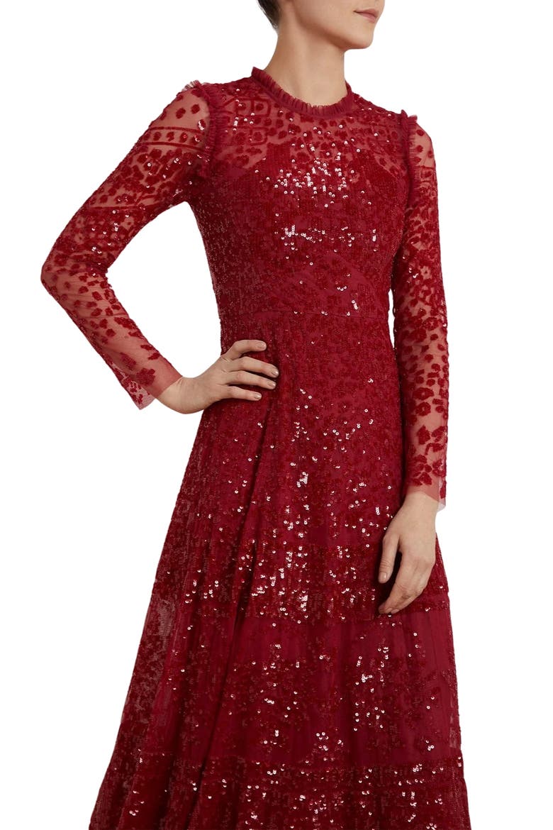 Aurora Long Sleeve Ballerina Midi Dress, Alternate, color, Cherry Red