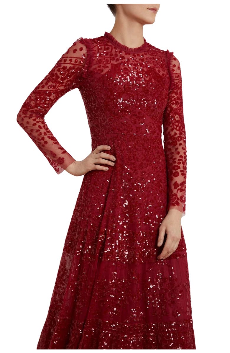Needle & Thread Aurora Long Sleeve Ballerina Midi Dress, Alternate, color, Cherry Red